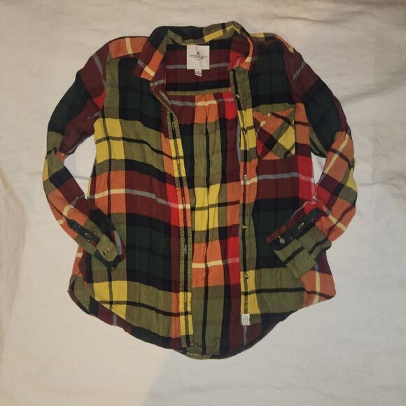 Womens American Eagle Outfitters Boyfriend Fit Plaid Button Down Shirt Size Med - Picture 2 of 7